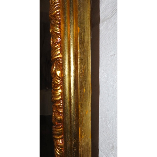 466 - Gilded Overmantle Mirror Upper Cartouche Decoration Approximately 46 Inches Wide x 47 Inches High