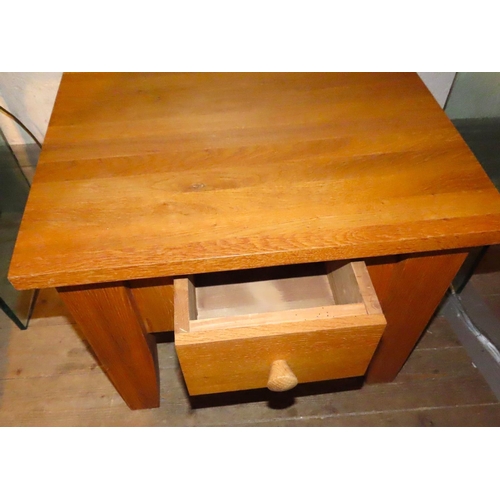 468 - Modern Oak Square Form Low Table or Coffee Table Single Drawer to Frieze Above Tapering Supports 20 ... 