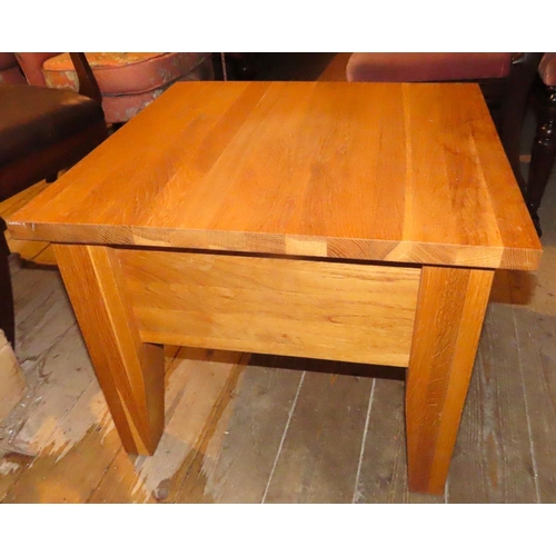 468 - Modern Oak Square Form Low Table or Coffee Table Single Drawer to Frieze Above Tapering Supports 20 ... 