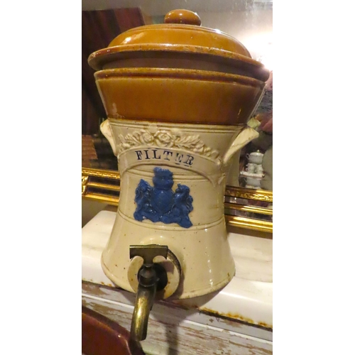 474 - Old Doulton Victorian Fired Earthenware Water Filter Good Original Condition with Cover and Original... 