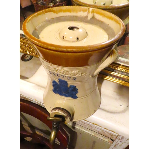 474 - Old Doulton Victorian Fired Earthenware Water Filter Good Original Condition with Cover and Original... 