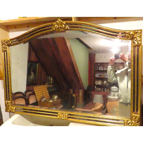 475 - Modern Gilded Wall Mirror Upper Cartouche Decoration Approximately 50 Inches Wide