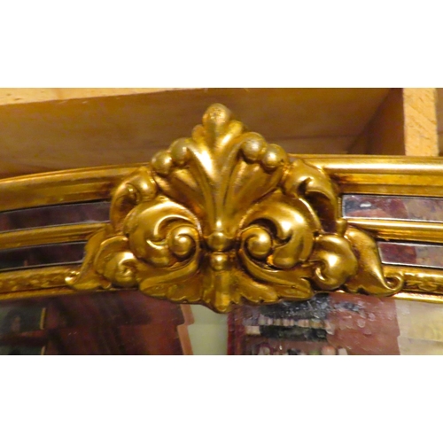 475 - Modern Gilded Wall Mirror Upper Cartouche Decoration Approximately 50 Inches Wide