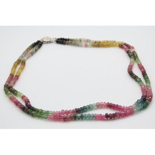 479 - Multi Gem Ladies Twin Strand Bead Necklace with Silver Clasp