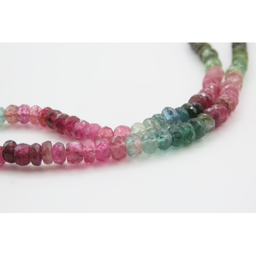 479 - Multi Gem Ladies Twin Strand Bead Necklace with Silver Clasp