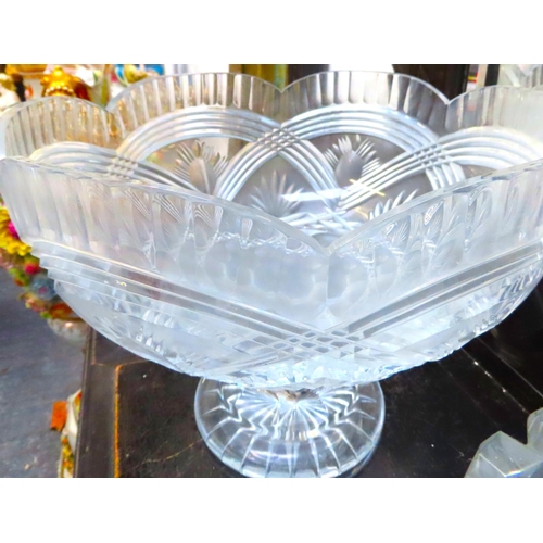 48 - Old Irish Cut Crystal Pedestal Bowl Approximately 12 Inches Diameter x 11 Inches High