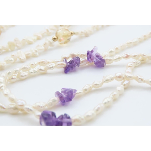 481 - Two Natural Seed Pearl Necklaces One Polished Amethyst Set and  One Polished Citrine Spacers Each Ap... 