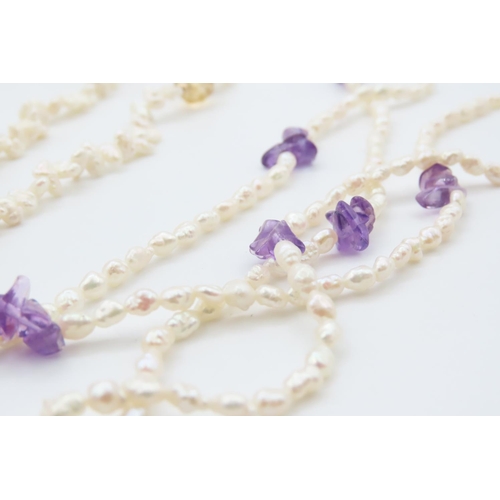 481 - Two Natural Seed Pearl Necklaces One Polished Amethyst Set and  One Polished Citrine Spacers Each Ap... 