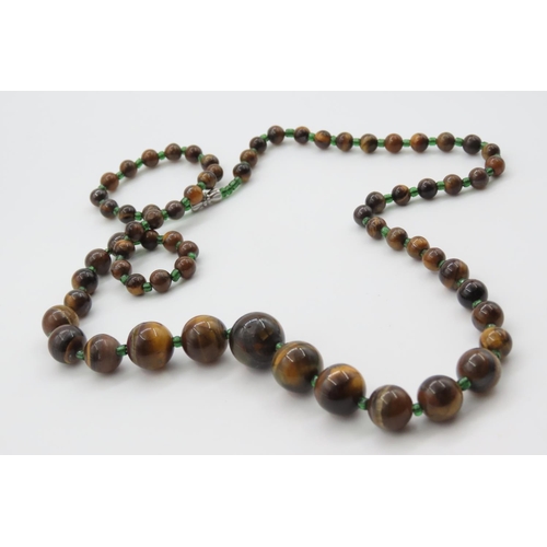 482 - Polished Tigers Eye Gemstone Bead Necklace Graduated Form