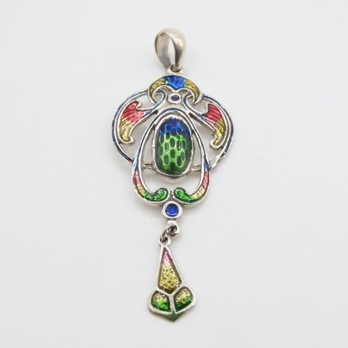 483 - Silver Enamel Decorated Drop Form Pendant Approximately 5cm High