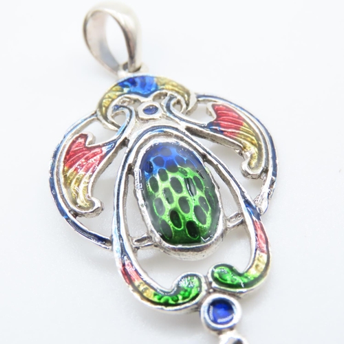 483 - Silver Enamel Decorated Drop Form Pendant Approximately 5cm High