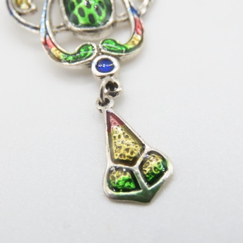 483 - Silver Enamel Decorated Drop Form Pendant Approximately 5cm High