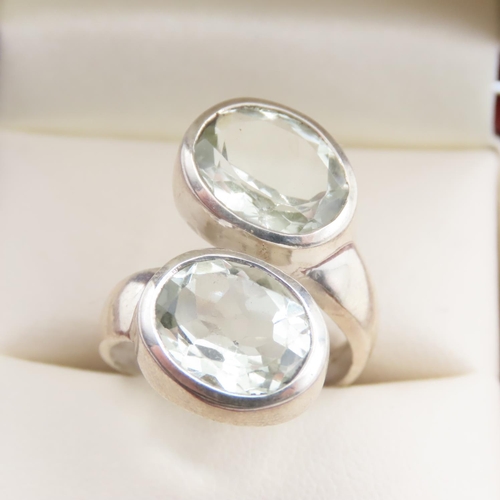 489 - Silver Twin gemstone Set Ladies Designer Ring Size M