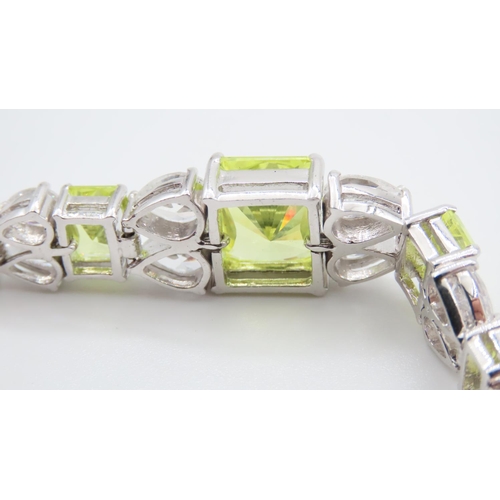 490 - Silver Ladies Bracelet Gemstone Set Attractively Detailed Articulated Form