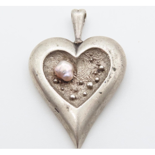 493 - Silver Heart Motif Pendant Approximately 4cm High Including Bale