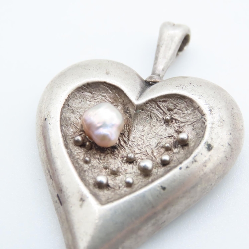 493 - Silver Heart Motif Pendant Approximately 4cm High Including Bale