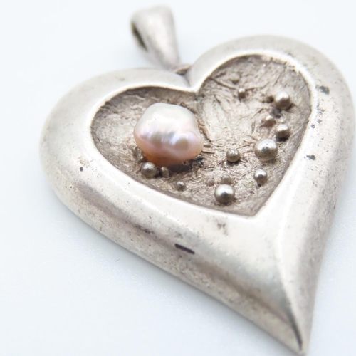 493 - Silver Heart Motif Pendant Approximately 4cm High Including Bale