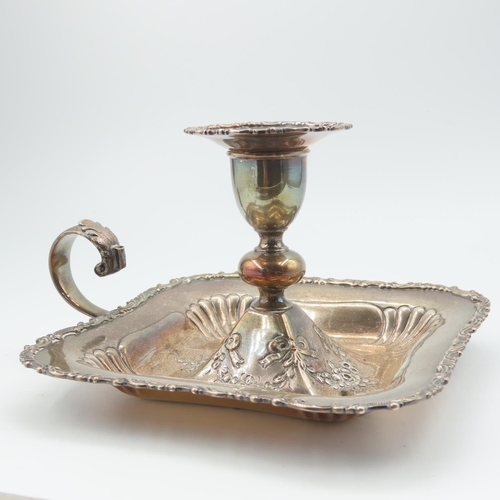 494 - Silver Candle Holder with Carry Handle Attractively Detailed Embossed Decorated Approximately 5 Inch... 