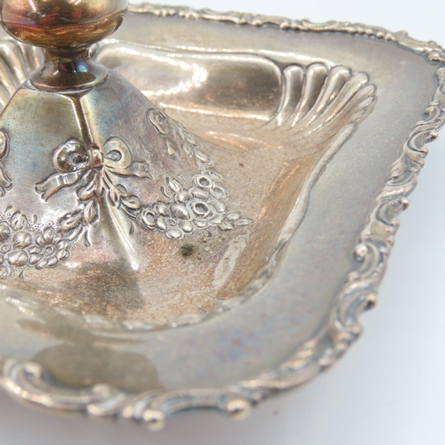 494 - Silver Candle Holder with Carry Handle Attractively Detailed Embossed Decorated Approximately 5 Inch... 