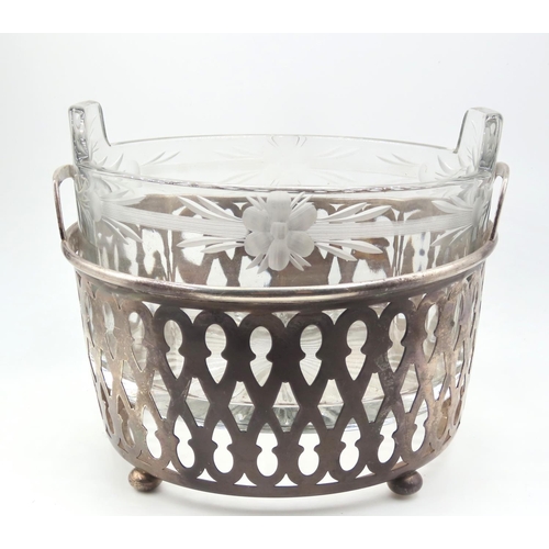 496 - Tiffany Silver Mounted Table Dish with Engraved Inset Crystal Liner Attractively Detailed Throughout... 