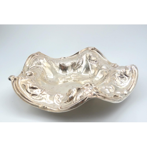 497 - Silver Shaped Form Bread Basket Embossed Decoration Approximately 8 Inches Diameter