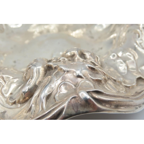 497 - Silver Shaped Form Bread Basket Embossed Decoration Approximately 8 Inches Diameter