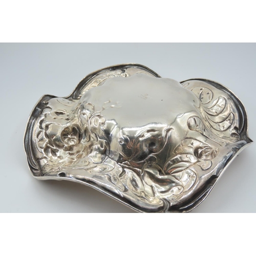 497 - Silver Shaped Form Bread Basket Embossed Decoration Approximately 8 Inches Diameter