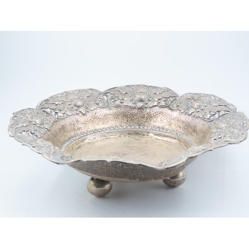 499 - Silver Table Dish Bun Supports Embossed Decoration Approximately 9 Inches Diameter