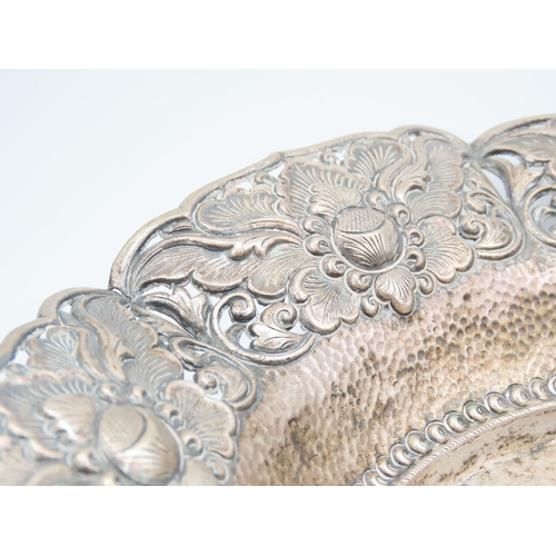 499 - Silver Table Dish Bun Supports Embossed Decoration Approximately 9 Inches Diameter