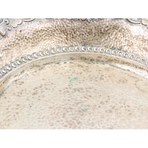 499 - Silver Table Dish Bun Supports Embossed Decoration Approximately 9 Inches Diameter