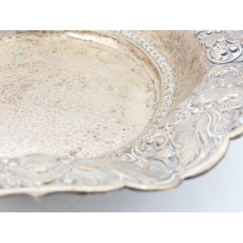 499 - Silver Table Dish Bun Supports Embossed Decoration Approximately 9 Inches Diameter