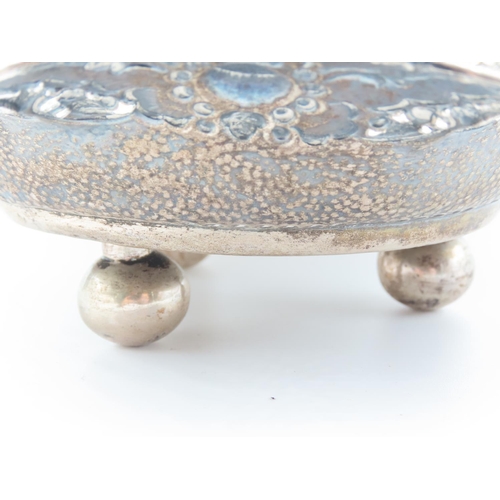 499 - Silver Table Dish Bun Supports Embossed Decoration Approximately 9 Inches Diameter