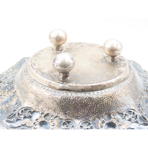 499 - Silver Table Dish Bun Supports Embossed Decoration Approximately 9 Inches Diameter