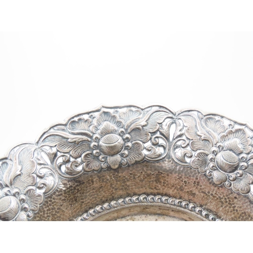 499 - Silver Table Dish Bun Supports Embossed Decoration Approximately 9 Inches Diameter