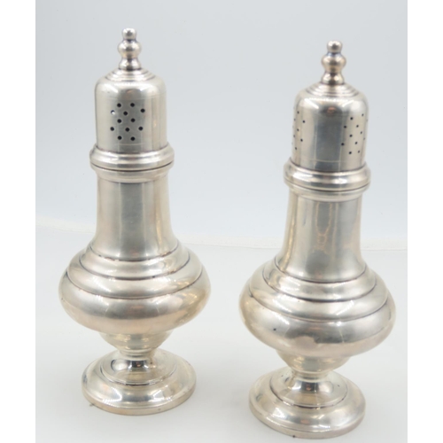 502 - Pair of Silver Pedestal Form Salt and Peppers Attractive Restrained Decoration Each 5cm High