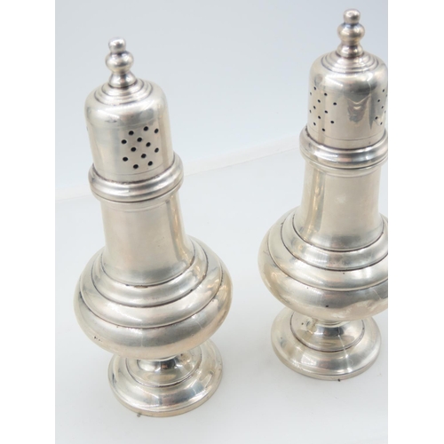 502 - Pair of Silver Pedestal Form Salt and Peppers Attractive Restrained Decoration Each 5cm High