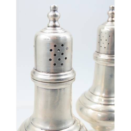 502 - Pair of Silver Pedestal Form Salt and Peppers Attractive Restrained Decoration Each 5cm High