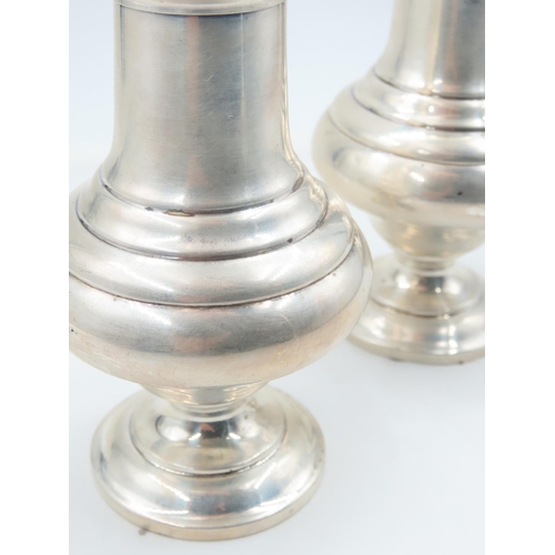 502 - Pair of Silver Pedestal Form Salt and Peppers Attractive Restrained Decoration Each 5cm High