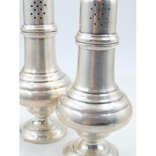 502 - Pair of Silver Pedestal Form Salt and Peppers Attractive Restrained Decoration Each 5cm High