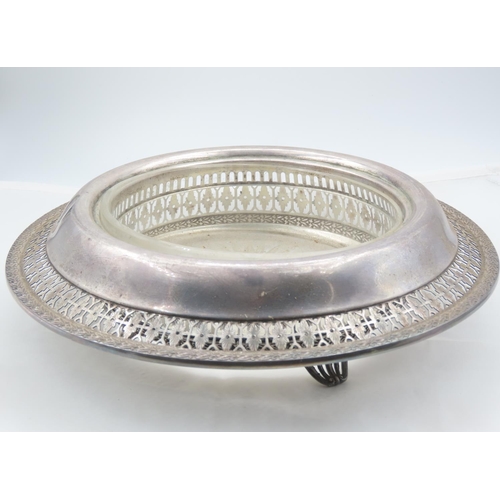 504 - Circular Form Table Dish Silver Mounted with Inset Cut Crystal Liner Approximately 10 Inches Diamete... 