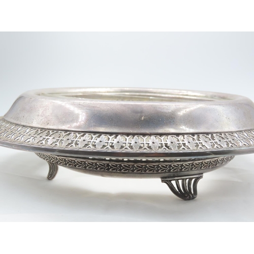 504 - Circular Form Table Dish Silver Mounted with Inset Cut Crystal Liner Approximately 10 Inches Diamete... 