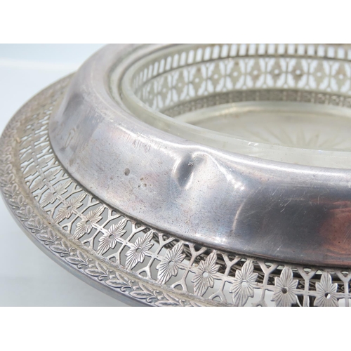 504 - Circular Form Table Dish Silver Mounted with Inset Cut Crystal Liner Approximately 10 Inches Diamete... 