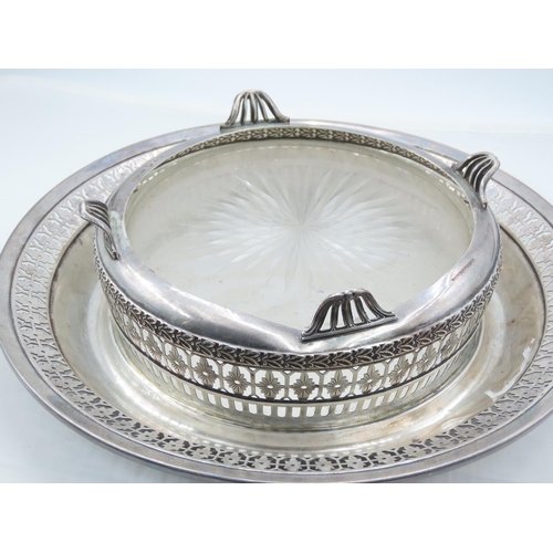 504 - Circular Form Table Dish Silver Mounted with Inset Cut Crystal Liner Approximately 10 Inches Diamete... 