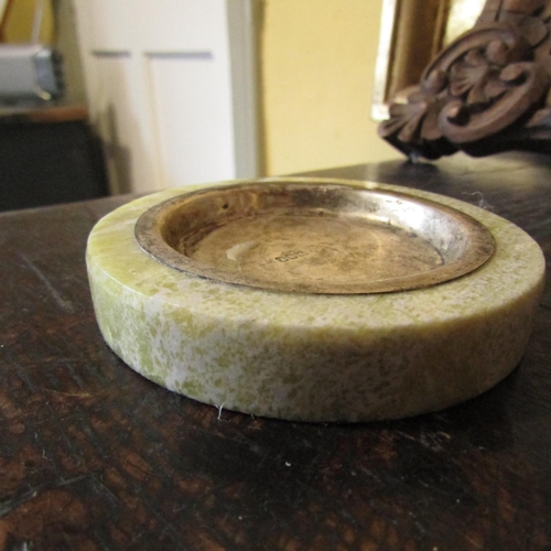 513 - Irish Silver Connemara Marble Bound Circular Form Desk Tidy Approximately 8cm Diameter