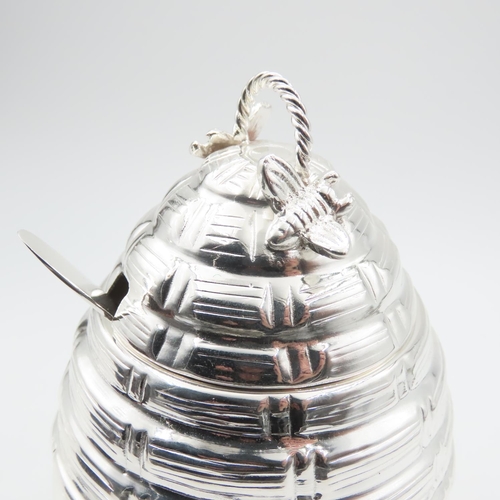 516 - Bee Hive Motif Honeypot Silver Plated Spoon Present Approximately 5 Inches High