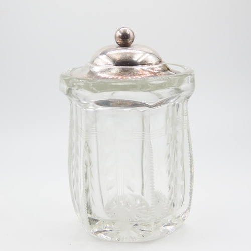 517 - Silver Top Preserve Jar Cut Crystal Approximately 5 Inches High