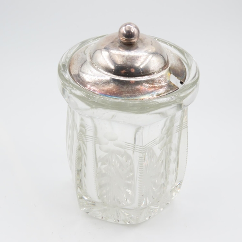 517 - Silver Top Preserve Jar Cut Crystal Approximately 5 Inches High