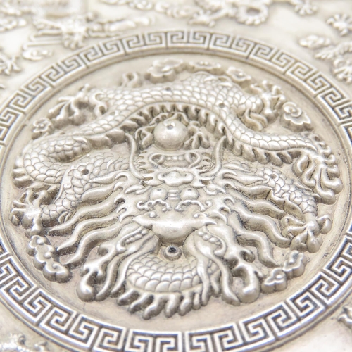 519 - Chinese Scholar Table Dish Intricately Detailed Dragon Motifs Shaped Circular Form 12cm Diameter