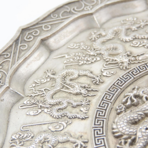 519 - Chinese Scholar Table Dish Intricately Detailed Dragon Motifs Shaped Circular Form 12cm Diameter