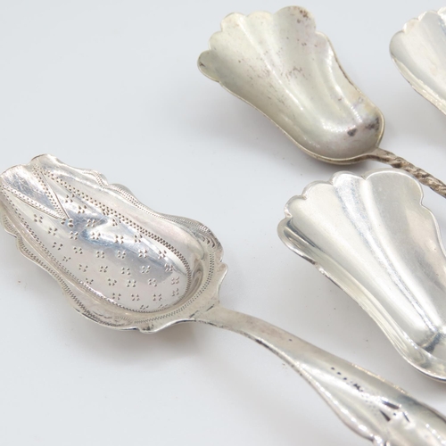 521 - Four Silver Sugar Scoops and Mustard Spoon Five Pieces in Lot